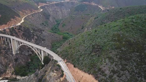 Aerial-circling-over-famous-and-iconic-Bixby-Creek-Bridge,-California