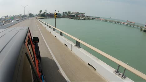 High-POV-Driving-on-Queen-Isabella-Causeway-and-into-Port-Isabel-Texas