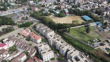 Aerial-View-of-Buildings-and-Road-Traffic-in-West-Nairobi,-Kenya