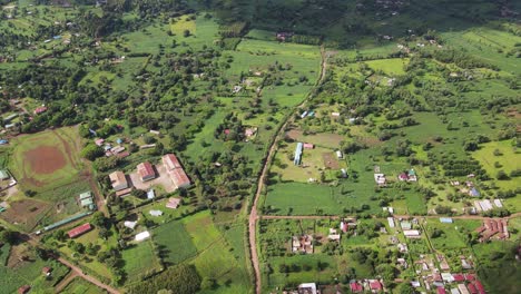 Aerial-View-of-Village-on-Foothills-of-Kilimanjaro-Mountain,-Kenya