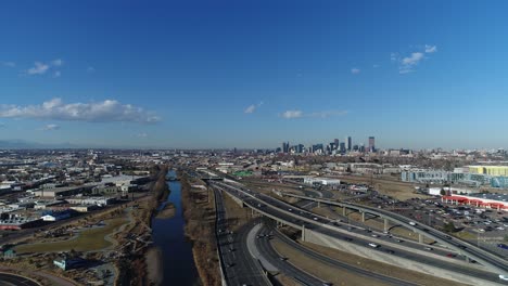 An-afternoon-pan-over-a-busy-Denver-freeway