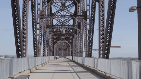 First-person-view-of-pedestrian-bridge-in-Louisville-over-the-Ohio-River