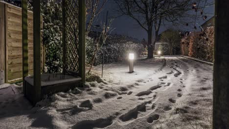 Motion-time-lapse-sequence-of-snowfall-at-night