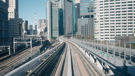 View-From-Dynamic-Train-Of-Railway-And-High-Rise-Buildings