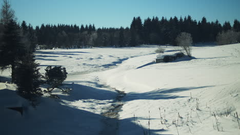 Malerische-Winterlandschaft-Der-Verschneiten-Landschaft-Mit-Nordischen-Skifahrern-Im-Hintergrund