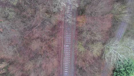 Raindrops-At-Abandoned-Railroad-Track-Surrounded-With-Deciduous-Trees