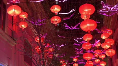 Hundreds-of-red-lanterns-hang-from-the-ceiling-at-Lee-Tung-Avenue,-Hong-Kong,-to-celebrate-the-Chinese-Lunar-New-Year-festival-and-the-year-of-the-Ox