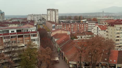 Kraljevo-city-Serbia,-urban-buildings-and-streets,-Balkans-architecture,-aerial