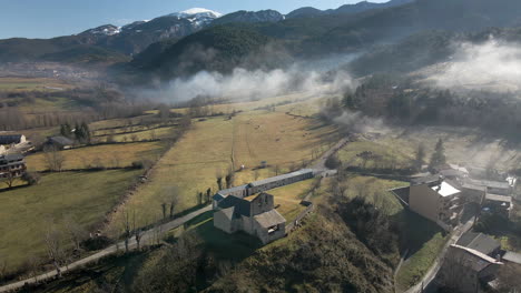 Circular-aerial-view-of-the-cemetery-of-the-little-Bor-village-in-the-mountains-of-La-Cerdanya