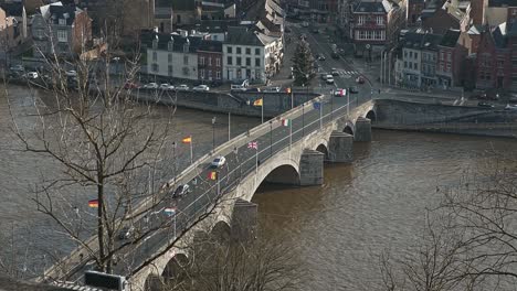 cars-driving-over-bridge-in-Belgium,-Namur