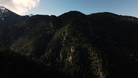 Tiefer-Wald-Auf-Den-Bergen-Von-La-Cerdanya,-Bedeckt-Von-Licht-Und-Schatten,-Die-Von-Der-Sonne-Und-Den-Wolken-Projiziert-Werden