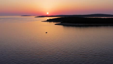 Aerial-View,-Orange-Purple-Sunset-Above-Adriatic-Sea-and-Losinj-Island,-Croatia
