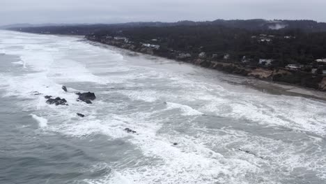 Remote-Seal-Rock-Oregon-coastline,-rough-waves-during-storm,-aerial-view