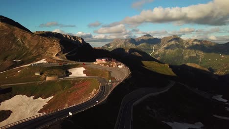 Aerial-landscape-view-of-the-alpine-road-grossglockner-hochalpenstrasse,-on-the-austrian-mountains