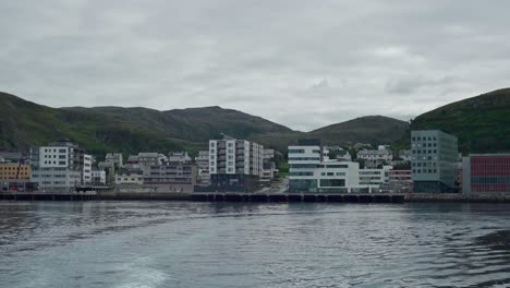 Buildings-At-The-Seaport-In-Norway-During-Cloudy-Day