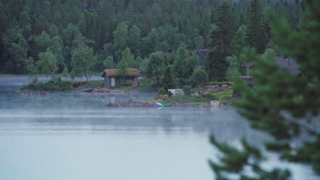 Die-Schöne-Landschaft-Mit-üppigen-Grünen-Bäumen-In-Norwegen-Neben-Einem-Fluss-Tagsüber---Breite-Aufnahme
