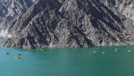 4k:-Hatta-Kayak-Timelapse,-Amazing-view-of-Kayaking-on-Hatta-Lake,-Mountains-enclave-region-of-Dubai,-United-Arab-Emirates,-Hyper-Lapse-Winter-Footage