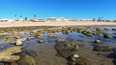 When-the-tide-goes-out-people-play-on-the-edge-of-the-wrack-line,-Puerto-Peñasco,-Gulf-of-California,-Mexico