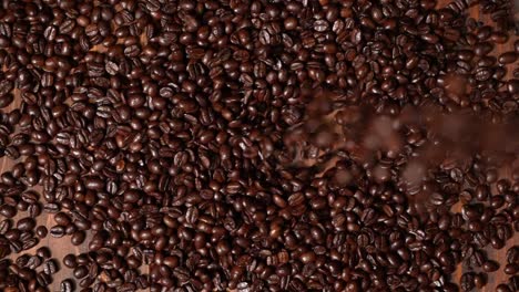 Coffee-Beans-falling-from-above,-down-view-HD