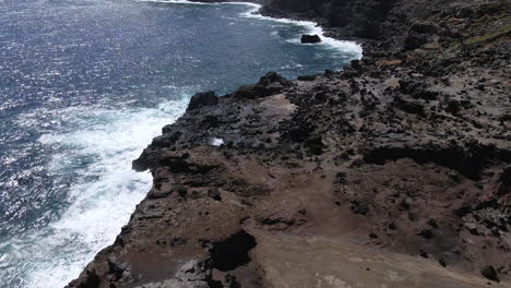 Nakalele-Blowhole-landscape,-Maui-volcanic-rocky-shore-aerial-view,-Hawaii