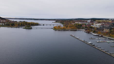 Bridge-Between-The-Islands-Of-Froson-And-Ostersund-In-Sweden---aerial-shot