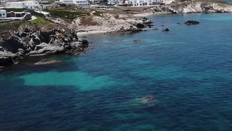 Mykonos,-Grecia,-Agua-Azul,-Con,-Arrecife,-Aéreo,-Dron