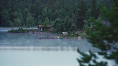 Dampf-Aus-Dem-Fluss-Mit-Grünem-Wald-In-Norwegen