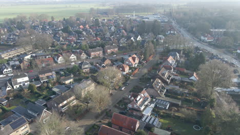 Stunning-aerial-of-peaceful-neighborhoods-in-beautiful-small-town