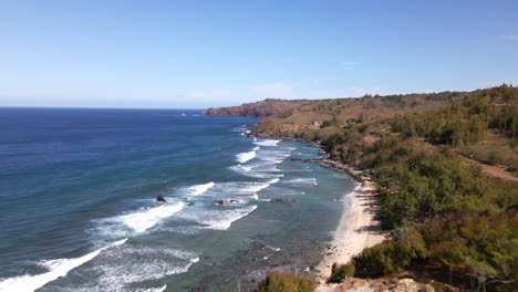 Maui-pristine-coast,-clear-blue-ocean-waves-aerial-view,-dream-journey