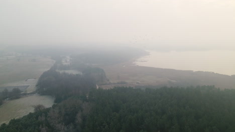 Luftaufnahme-Des-Bartoszylas,-Polen-Mit-Grünen-Bäumen-Und-Ruhigem-Meer