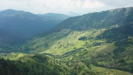 Beautiful-Serbia-mountainous-landscape,-aerial-view-over-green-hillside-valley