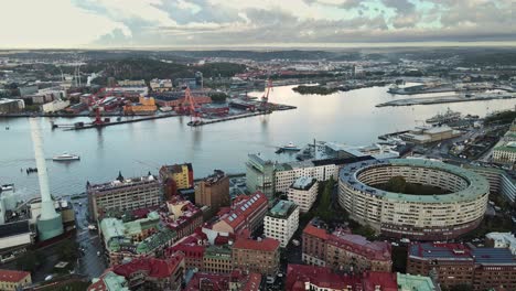 Round-Building-At-Norra-Liden-With-View-Of-Port-Of-Gothenburg-In-Sweden