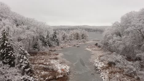 Drone-Through-winter-river-and-lake