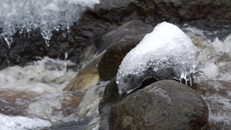 Ice-crystals-on-rock-in-freezing-water-stream
