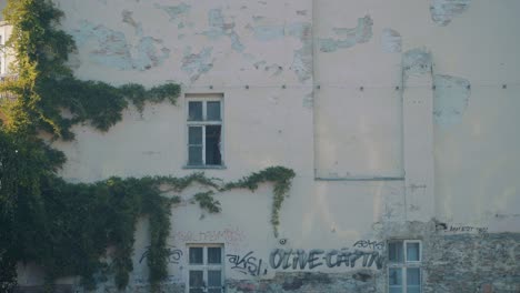 Damaged-building-with-graffiti-in-Bratislava,-Slovakia