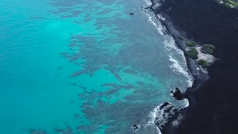 Drone-aerial-pan-down-beach-Hawaii-black-sand