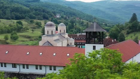 Orthodox-monastery-Mileseva-in-the-mountains-aerial-establishing-shot