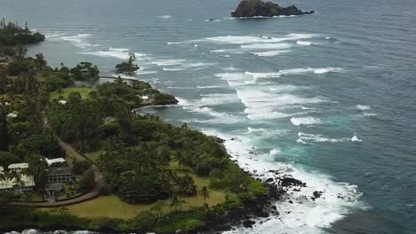 Drone-aerial-beach-waves-Hawaii-forest-ocean