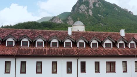 Aerial-reveal-shot-pulling-up-to-show-the-older-part-of-Mileseva-monastery-in-Serbia-near-Prijepolje