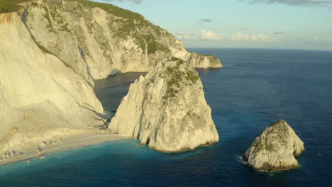 Drone-aerial-shot-of-the-high-kerri-cliffs-on-the-island-of-Zakynthos,-Greece-in-4k