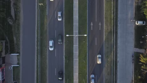 Static-Birdseye-Aerial-View-of-City-Car-Traffic-on-Avenue,-Top-Down-Drone-Shot