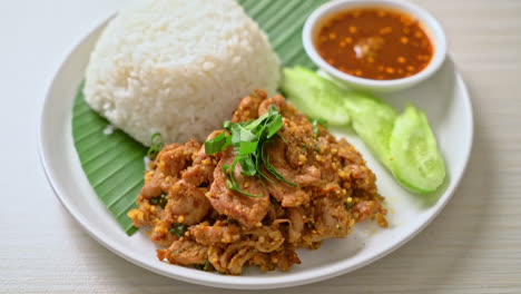 spicy-grilled-pork-with-rice-and-spicy-sauce-in-Asian-style