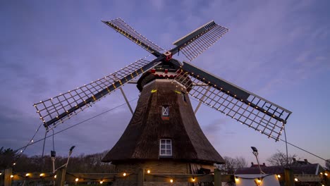 Day-to-night-timelapse-view-of-exterior-windmill-in-Netherlands
