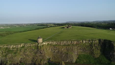 Aerial-View,-Mussenden-Temple-and-Downhill-Castle,-Landmarks-of-Northern-Ireland-UK