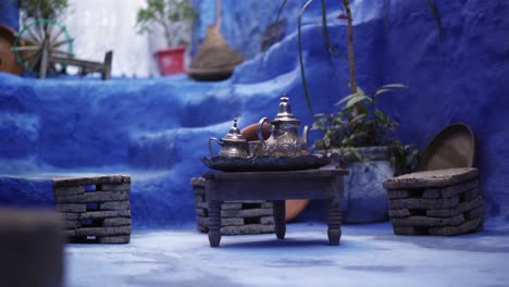Erstaunlicher-Marokkanischer-Kultureller-Teeempfang,-Chefchaouen-Blauer-Stadttourismus