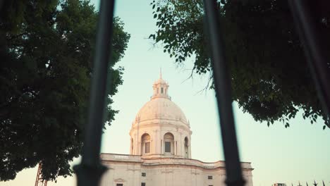 Lisbon-Cathedral-National-Pantheon-through-fences-at-dawn-with-travel-motion