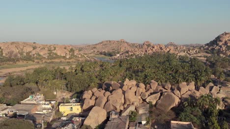 4k-footage-of-the-ancient-village-of-Hampi,-India-which-is-famously-known-for-the-numerous-ruined-temples
