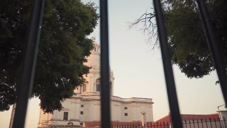 Lisbon-Cathedral-National-Pantheon-through-fences-at-dawn-in-slow-motion