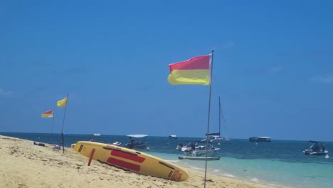 Banderas-De-Salvavidas-Ondeando-En-El-Viento-En-La-Playa-En-La-Isla-Verde-En-La-Gran-Barrera-De-Coral