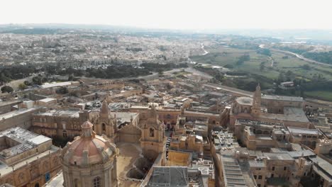 St-Publius-church-dome-and-Malta,-Mdina-cityscape